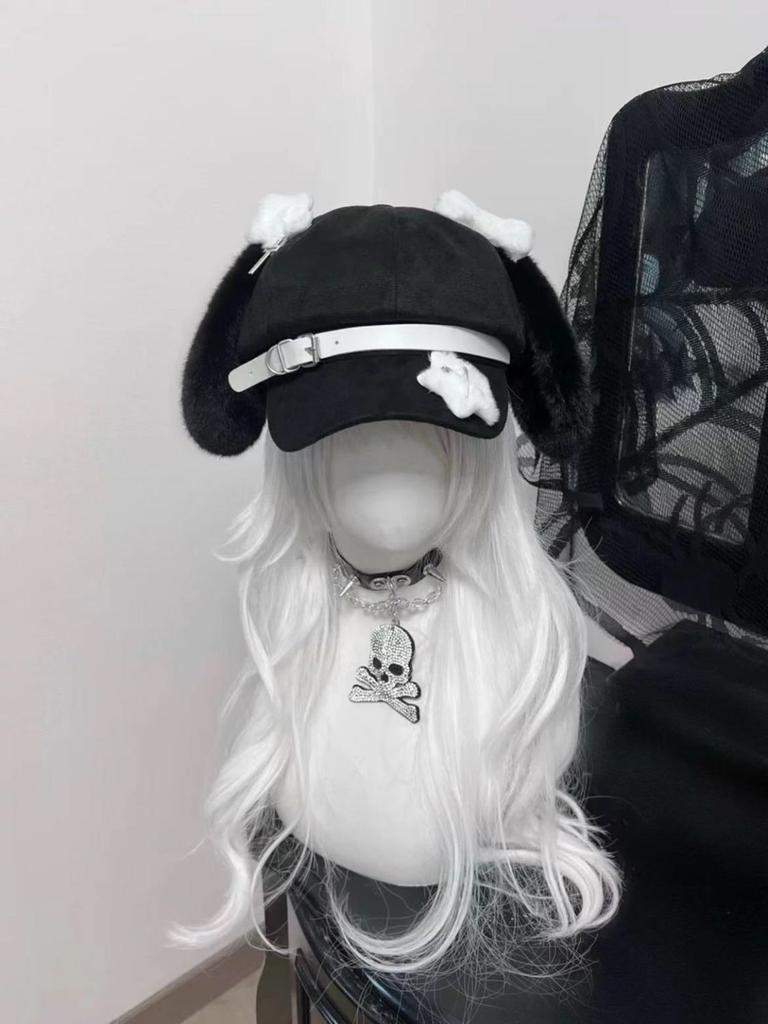 Grey Puppy Ear Hat Subculture Beret Cute Personality House Culture