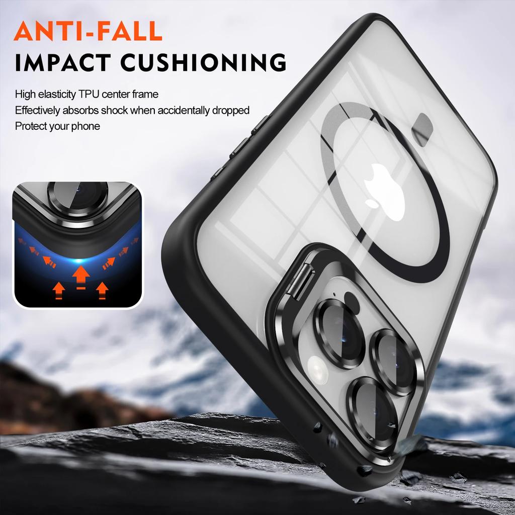 Luxusní magnetické nárazuvzdorné pouzdro na telefon pro iPhone 16 15 14 13 12 11 Pro Max pro Magsafe Funda stojánek sklo ochranný kryt objektivu