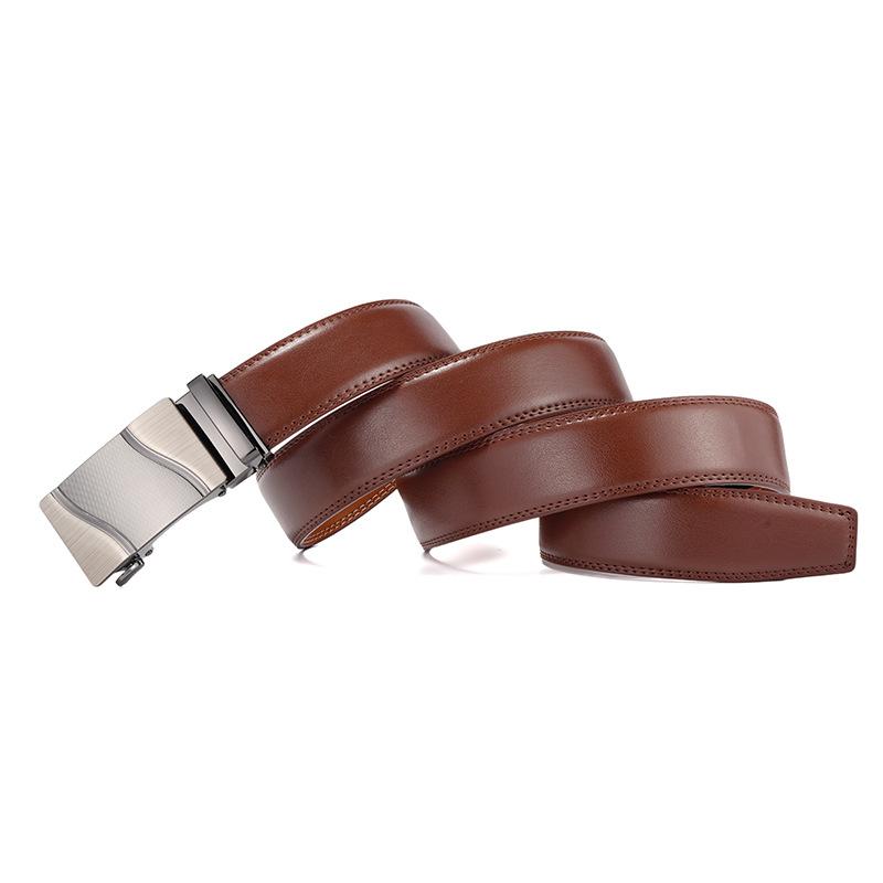 Genuine Leather Men's Automatic Buckle Cowhide Belt Alloy Buckle Business Casual Trousers Belt Middle-aged and Young People's Belt New