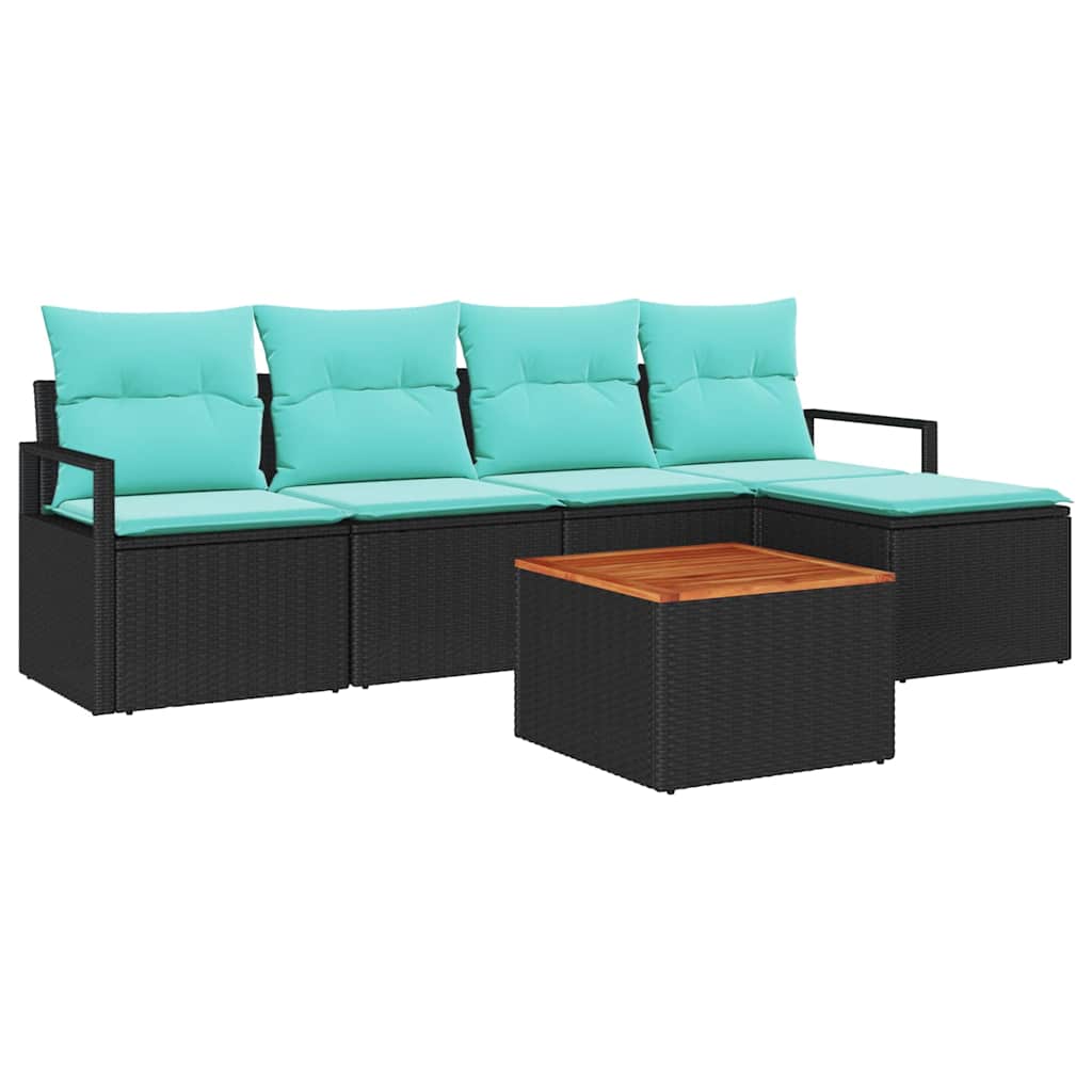 Garden Sofa Set with Cushions 6 pcs Black Poly Rattan
