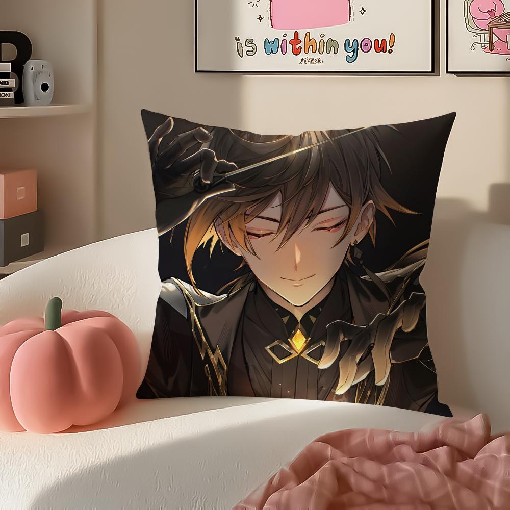 Genshin Zhongli Cushion Cover Pillowcase Short Plush Invisible zipper Room Sofa Cushion Cover