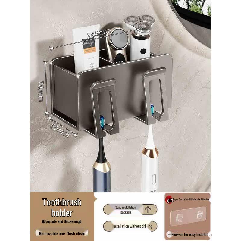 HANDUNYOU Wall-Mounted Adhesive Double Toothbrush Holder