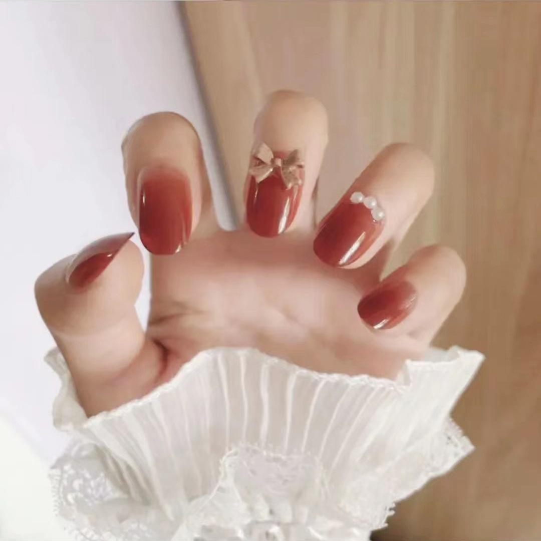 

Gradient Iced Tea Color False Nails - Autumn/Winter Collection with Bow Embellishments B658-Gradient Iced Tea [Glue Version]