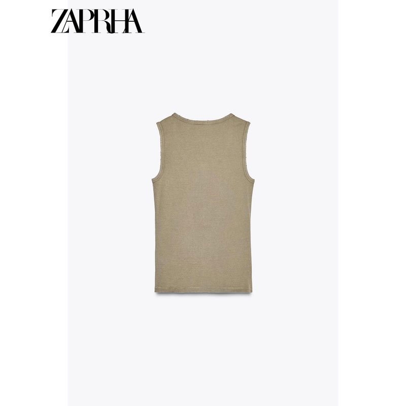 Zaprha 2025 New Arrival Multi-Color Choice Washed Rib Fashion round Neck Sleeveless T-shirt Top Female 3253338