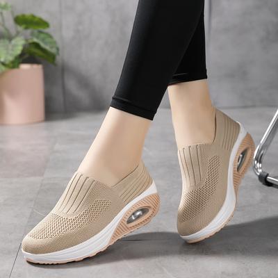 Damen Lauf-Tennisschuhe zum Hineinschlüpfen Dicke Sohlen Mesh Stretch Sneaker Damen Lauf-Freizeit Atmungsaktive Sportschuhe WSH5086