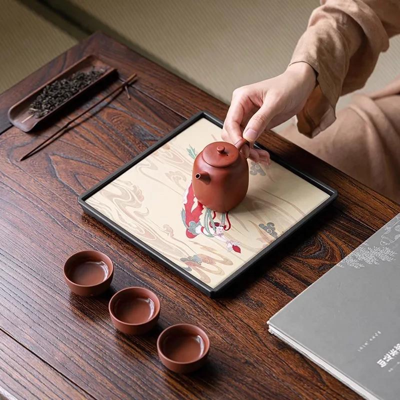 China-Chic Kung Fu Tea Table Rectangular Tray Small Household Begonia Ceramic Absorbent Dry Foam Tray