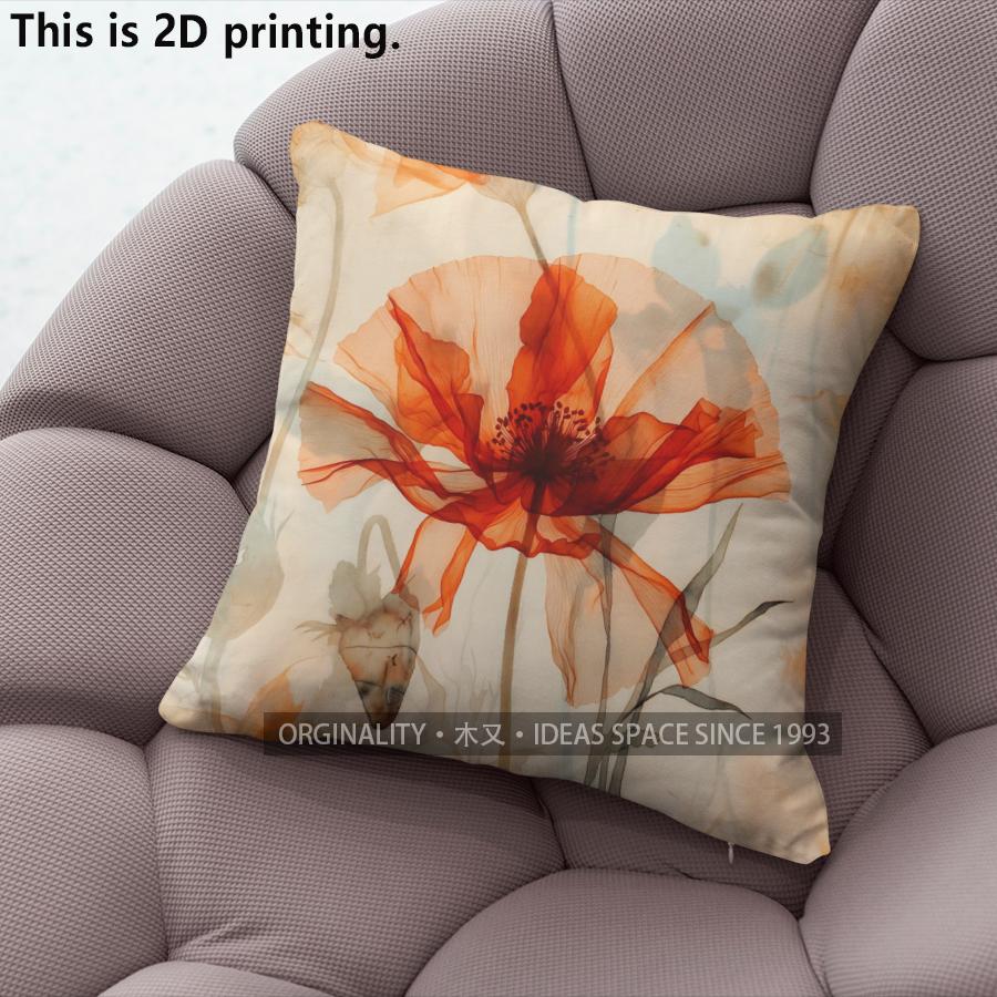 Poppy Floral Print Decorative Throw Pillow Covers Pattern Cushion Cover Suitable For Sofa Bedroom Car Pillow Cover