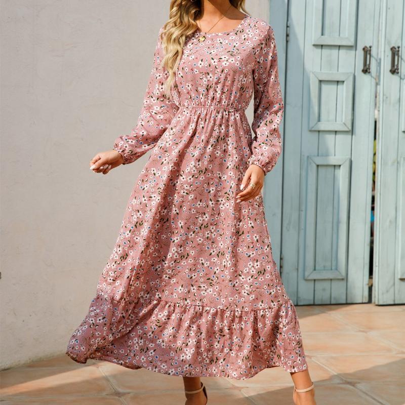 

Весна Літо Богемна Жіноча Максі Сукня Повсякденна З Довгим Рукавом З Високою Талією Пляжна Сукня Жіночі Квіткові Шифонові Сукні Vestidoes Mujer Новинка S