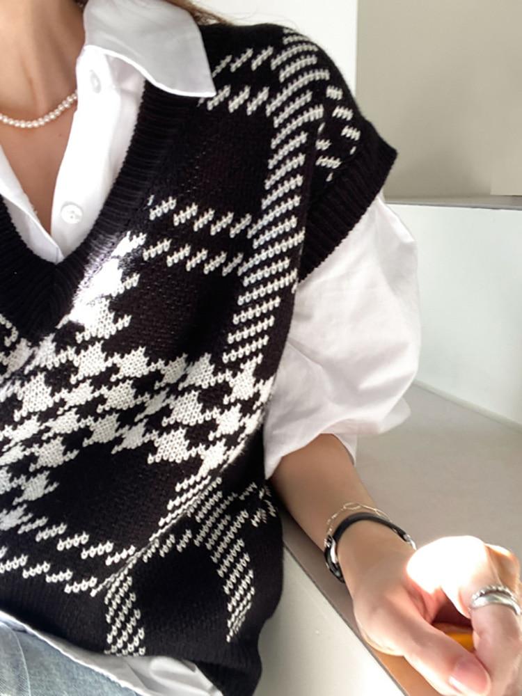 ITOOLIN Podzimní elegantní dámská svetrová vesta s výstřihem do V Pletená svetrová vesta Dámská tílka bez rukávů ležérní pro ženy vesta zima 2023