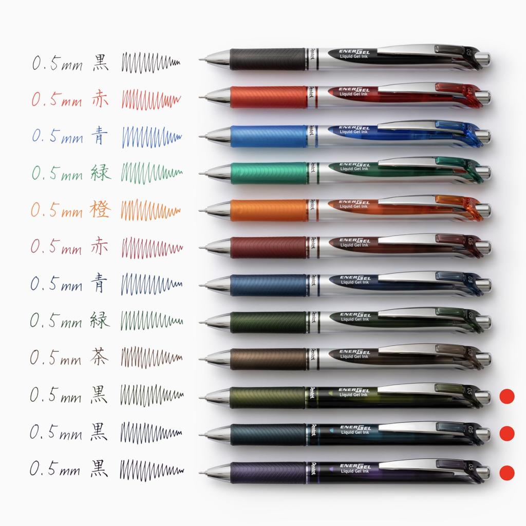 [Pentel] EnerGel Metal Gel Ink Pen 0.5mm, 3 Colors Set Olive/Indigo/Bordeaux Black BLN75A2-3STH