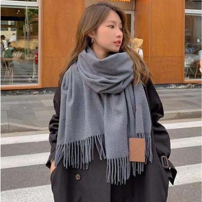 Écharpe en cachemire pour femmes, hiver chaud, châle à pompons, écharpe automne et hiver, écharpe en laine grise unie pour hommes