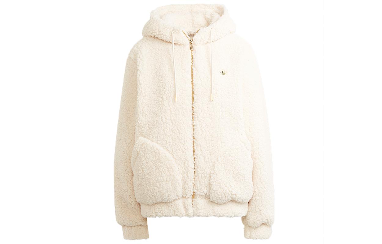 Adidas Originals Sherpa Trefoil, Multi Pocket Loose Fit Thermal Sherpa Hood Jacket Winter Women s Ecru HG6677 32