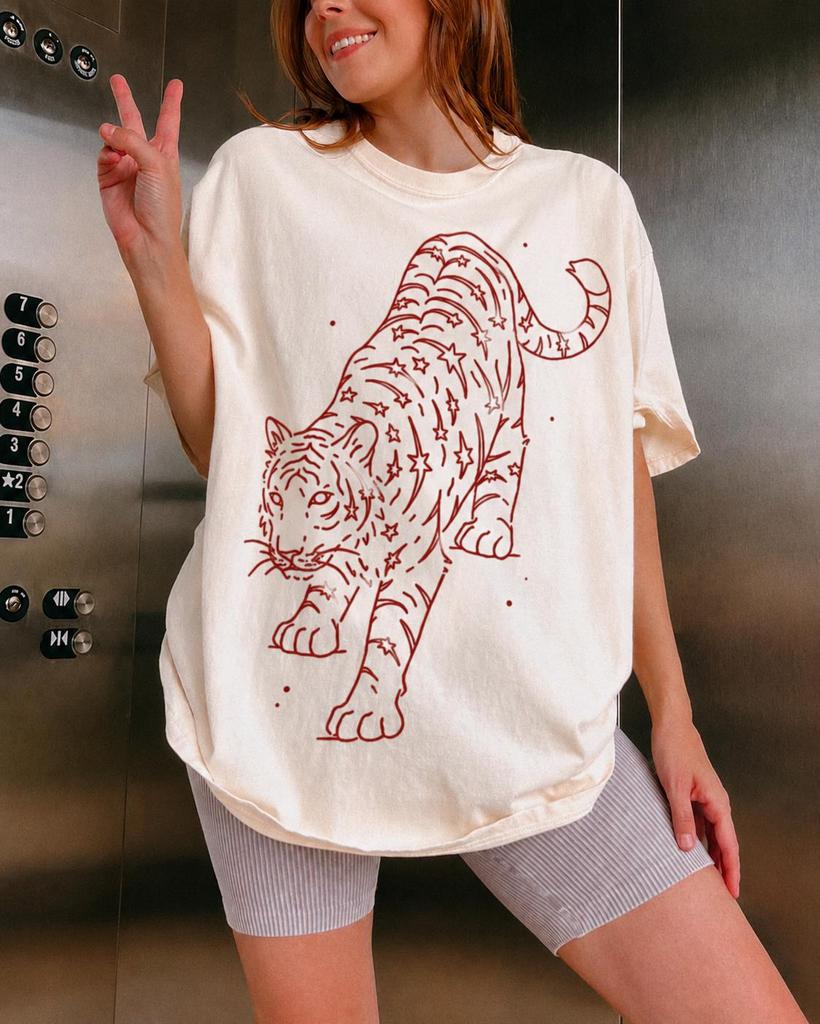 Vintage Celestial Tiger Shirt, 90s Retro Animal T-Shirt, Alt Clothing, Spiritual Tiger Graphic Tee,Big Cat Lover Gift