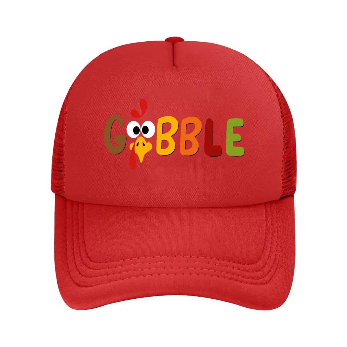 Gobble Turkey Vinyl Thanksgiving Decor Mesh Baseball Cap Hip Hop Adjustable