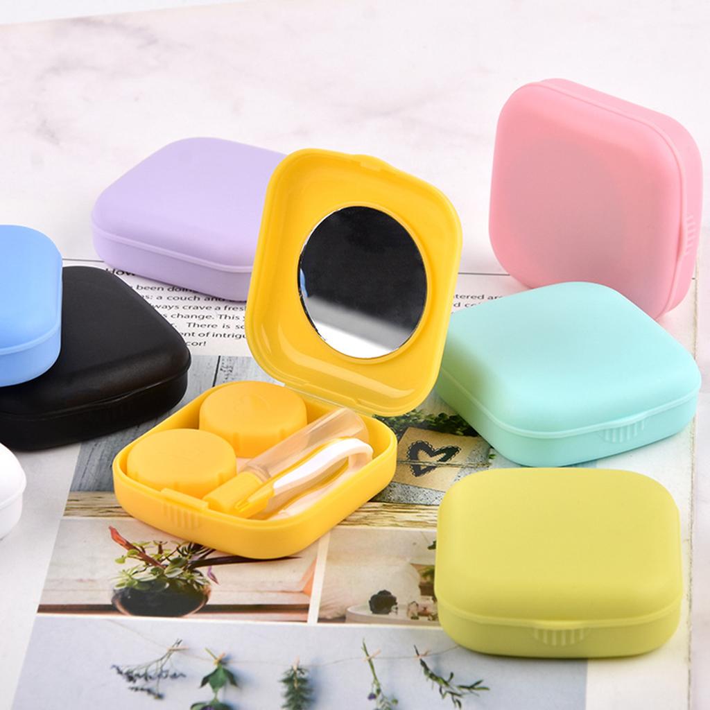 Simple Small Portable Candy-colored Lens Case Built-in Tweezers Suction Stick Frosted
