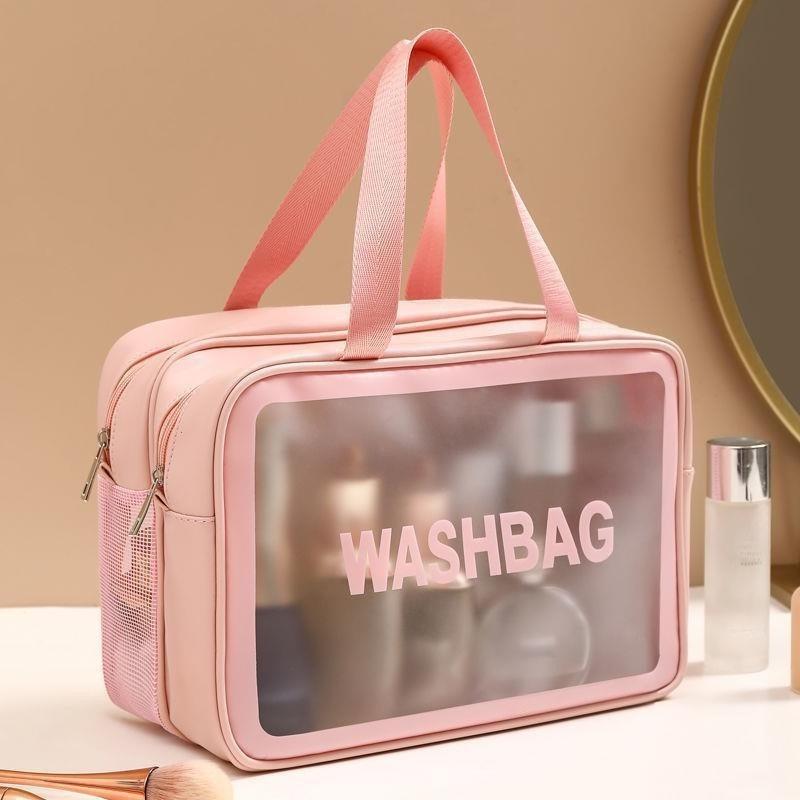 Large Capacity Transparent Dry Wet Separation Double-layer Wash Bag Frosted PVC Travel Portable Handheld Bath Storage Bag GF33