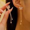 Flower Shaped Clip On Earrings with Long Tassel for Women