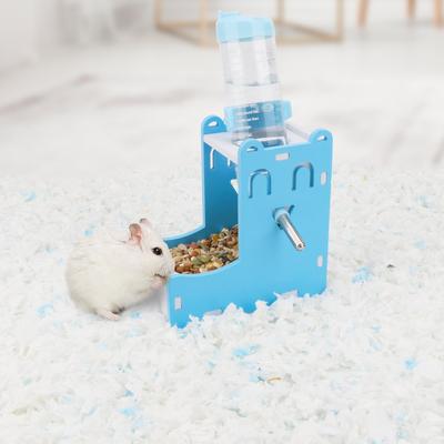 2 In 1 Hamster Hanging Water Bottle Pet Auto Dispenser with Base for Hamster Mice Gerbil Hedgehog (Smile Blue)
