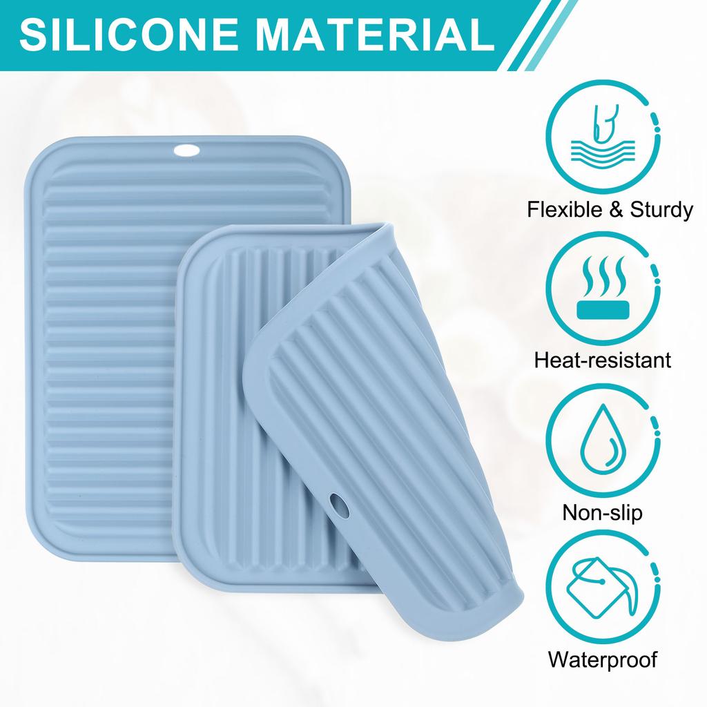 Uxcell 1/2/4pcs 9 x 11" Dish Drying Mat Set Silicone Reusable Drain Pad Heat Resistant Suitable for Kitchen Counter Fridge Drawe