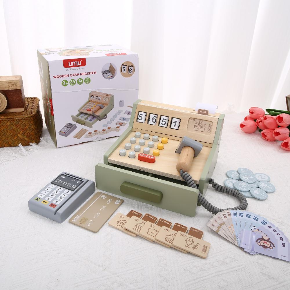 Детский деревянный игровой домик Игрушки Игровой домик Игрушки Деревянная кофемашина Деревянная касса Головоломка Интерактивное обучение