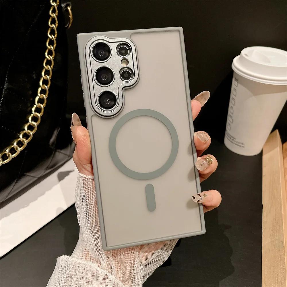 For Samsung Galaxy S25 S24 S23 Ultra S25 Plus S24 FE Lens Protective Shockproof Cover Luxury Matte Magsafe Wireless Charge Case