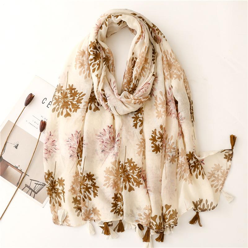 Fashion Aztec Floral Thin Tassel Viscose Shawl Scarf Lady Print Soft Pashmina Stole Wrap Snood Bufandas Muslim Hijab Sjaal