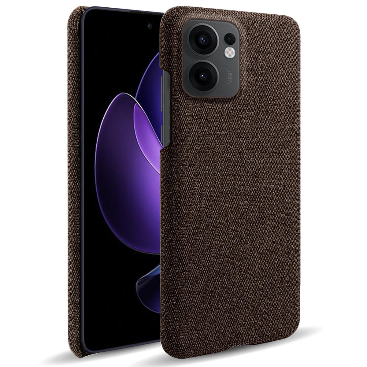 

For Oppo Reno13 F 5G Phone Case Cloth Texture Anti-Scratch Protective PC Back Cover Brown