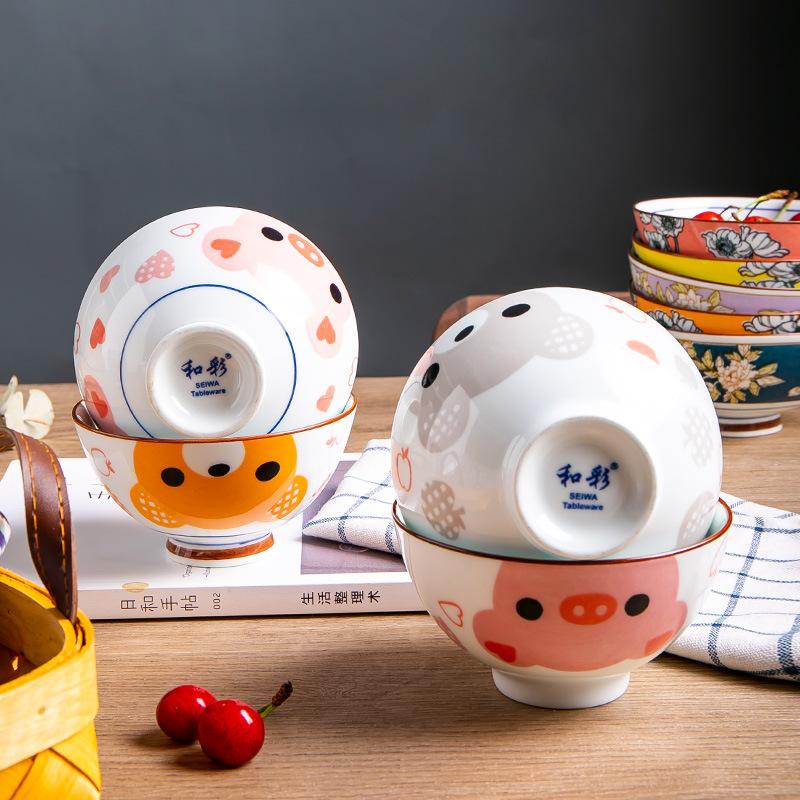 Bowl and Dish Set Household Ceramic Bowl Student Rice Bowl Simple and Cute Cartoon Gift Box Tableware