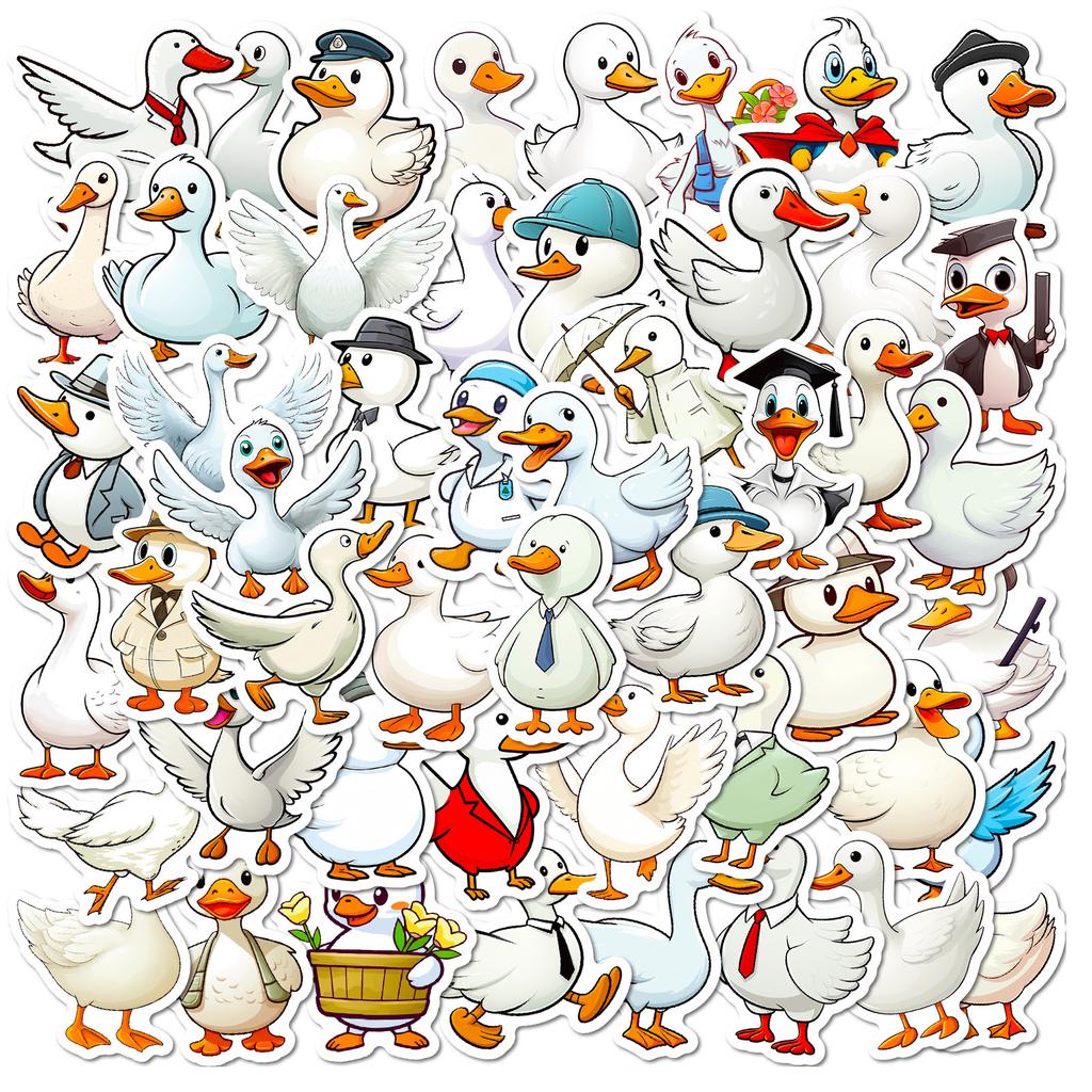 50 Big White Goose Stickers Cartoon Cute Little Duck Stickers Luggage Laptop Water Cup