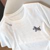 Sibaishe Women's Embroidered Round Neck Loose Fit T-Shirt