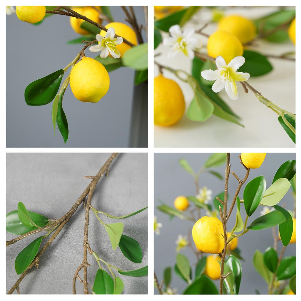 Artificial Lemon Branch Multi Heads Simulated Lemon Decor with Leaves Foam Fruits Wire Stem