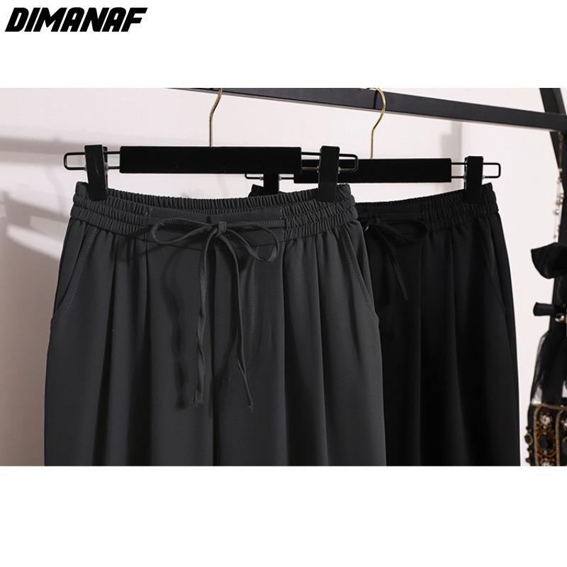 DIMANAF 2025 Übergröße Sommer Lange Hosen Damen Elastischer Bund Locker Lässig Uni Weitbein Hosen Schwarz Grau