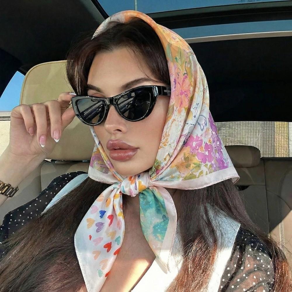 New Satin Square Silk Scarf Printed Floral Neck Hair Tie Beach Shawl Wraps Women