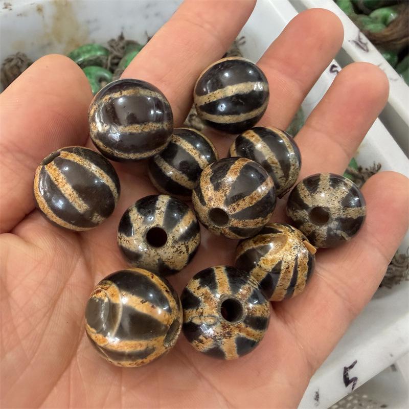 Ten Thousand Jade Retro 20mm Black Dzi Agate Pumpkin Beads with Large Hole, Loose Bulk Beads
