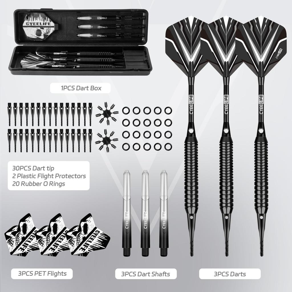 CyeeLife Brass Darts with Plastic Tips 3 Darts, 6 Shafts, 6 Flights, 30 Tips, 2 Flight Protectors, Dart Case Included Professional Soft Darts