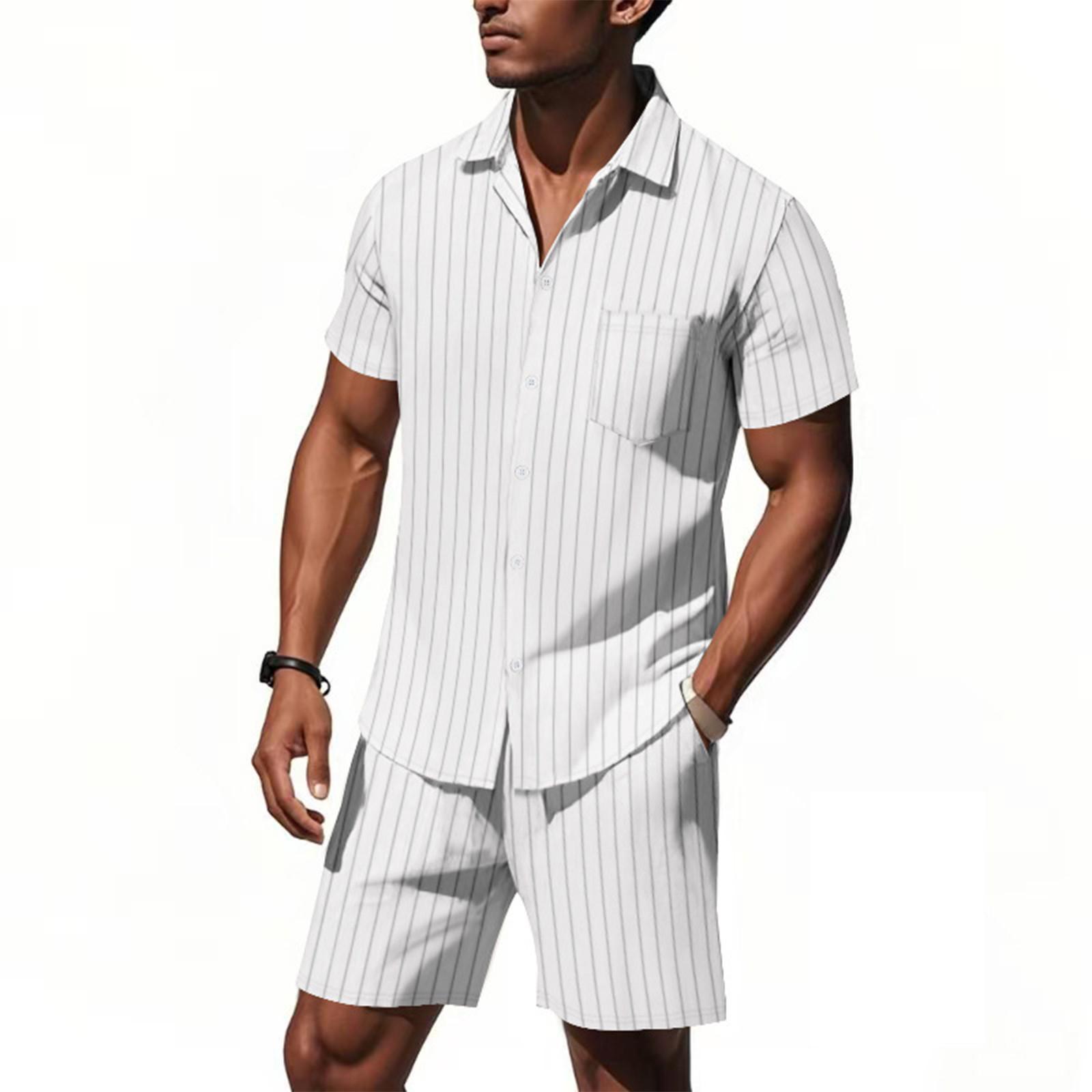 

Мужской однотонный повседневный комплект из двух предметов с круглым вырезом и короткими рукавами XL белый