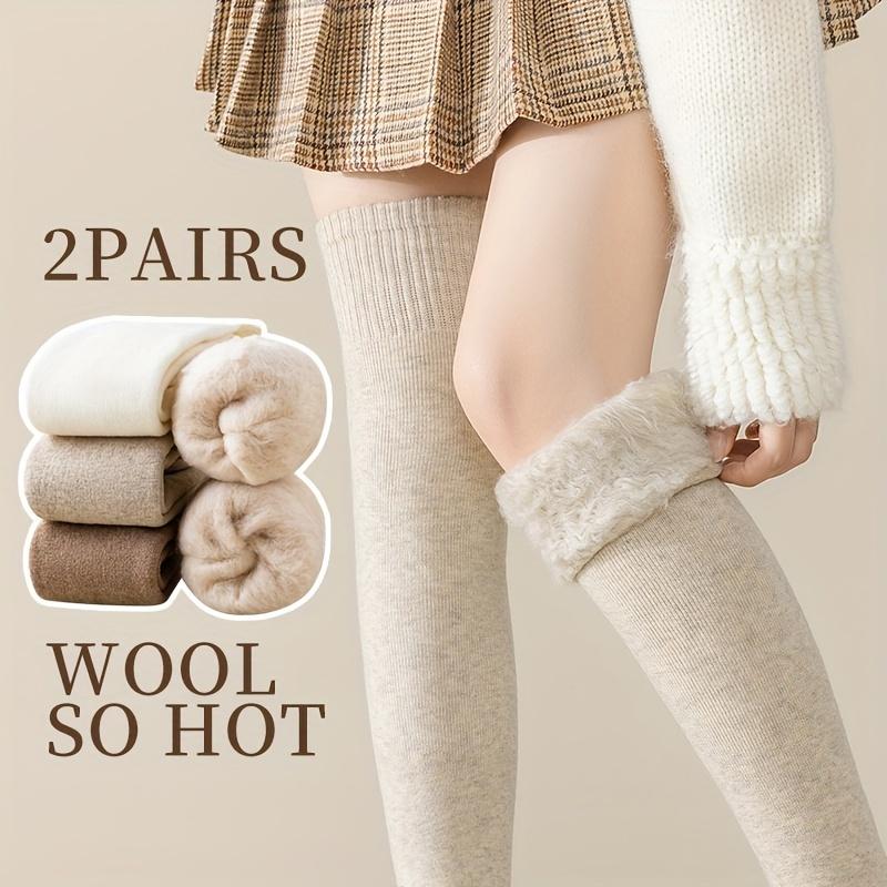 

2 pairs of winter women s over-the-knee socks, warm and insulating long-leg socks, thick and insulating high-waist socks One Size білий