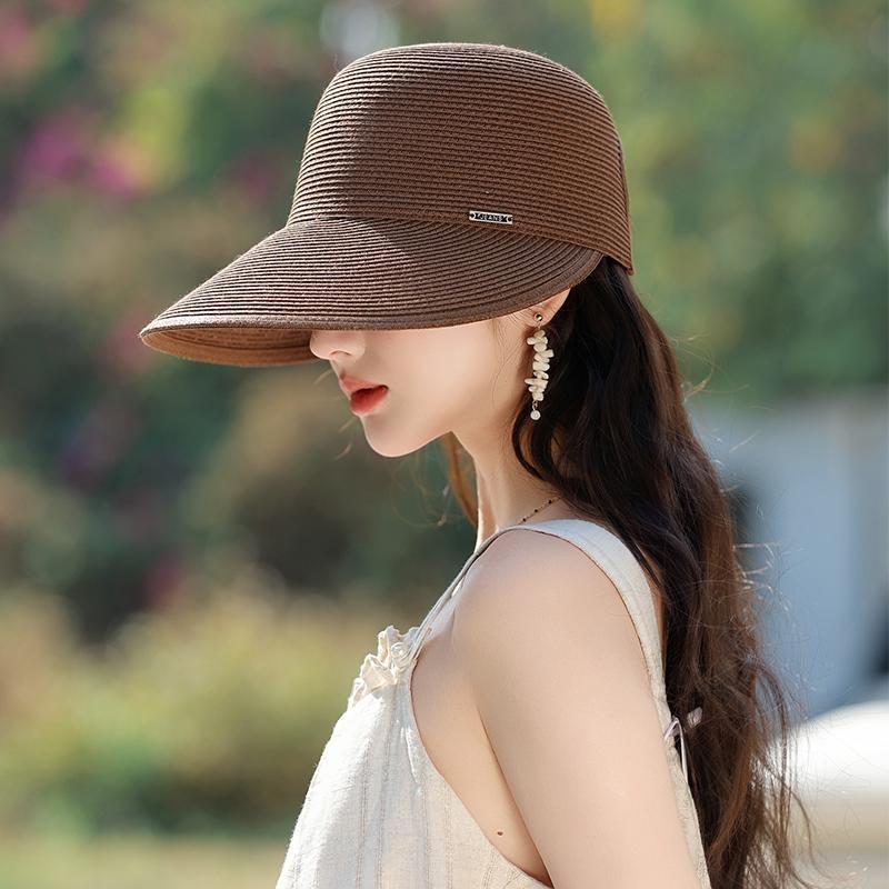 New Fashion Straw Hat Women's Summer Woven Hollow Breathable Sun Cover Sun Protection Hat Big Eaves Foldable Cap