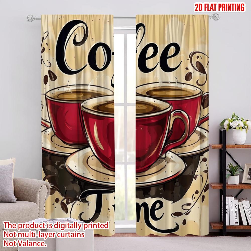 

2pcs,2D plane printing Curtain Popular Morning Brew 100% Polyester (without rod) Art Deco Festive Perfect for Living Room, 52.50 × 116.00 cm 2 pcs