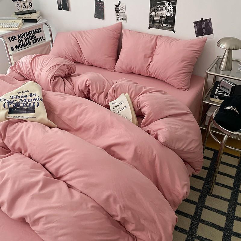 Soft Washed Cotton 4-Piece Bedding Set Pure Color Hypoallergenic Baby Safe Dormitory Use All Season