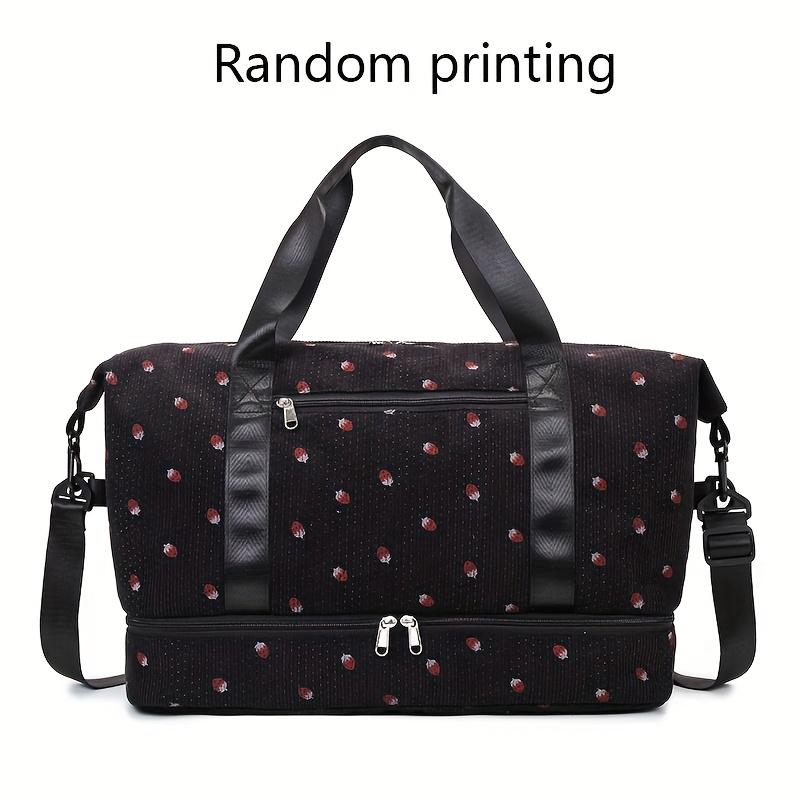 Large Capacity Travel Duffel Bag with Strawberry Pattern - Gym, Weekend, Vacation Bag - Independent Shoe Compartment & Multiple Pockets