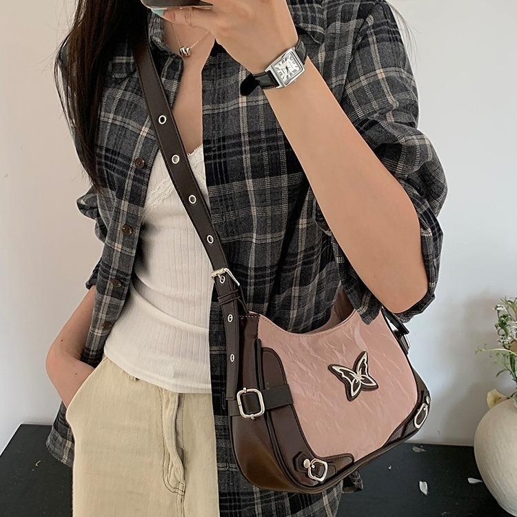 New American Retro Butterfly Color-Block Rivet Motorcycle Underarm Bag Original High-End Feel Single Shoulder Bag Crossbody Bag