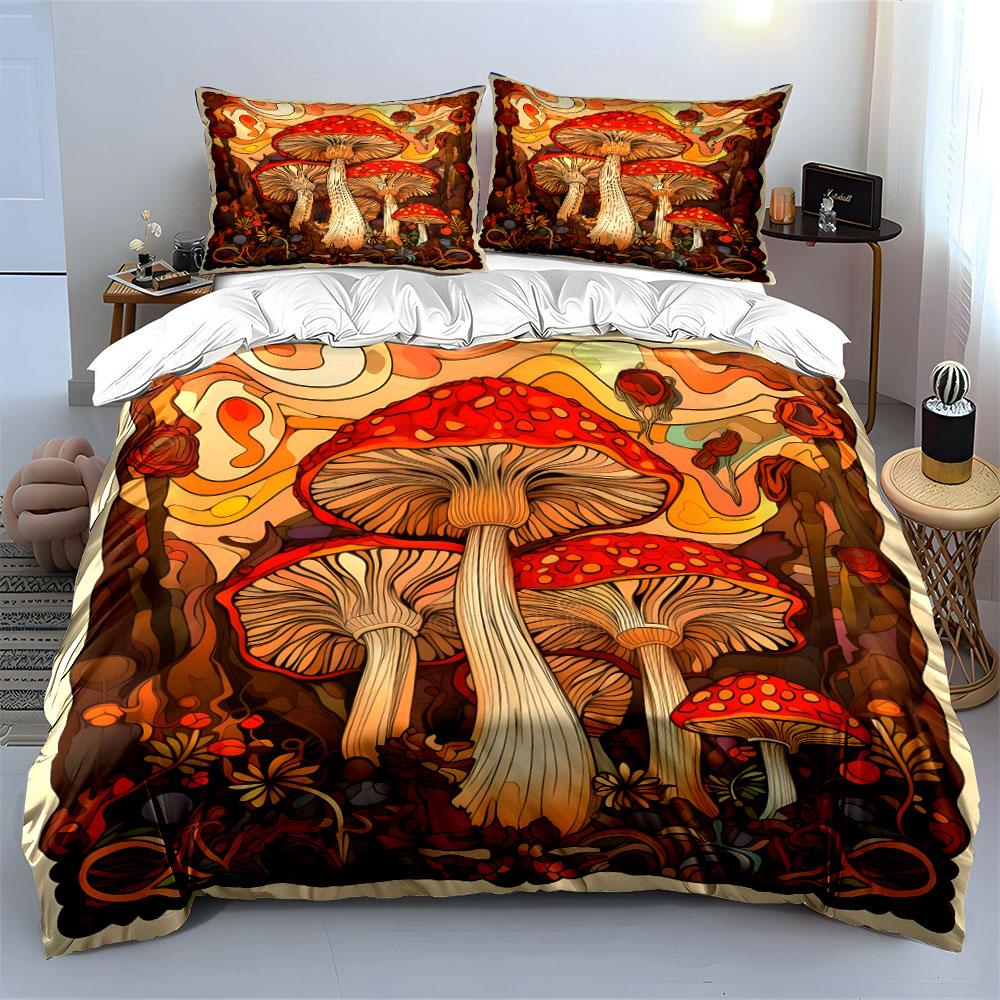 Mushroom Art Decor Set - Nature Multiple Sizes Kid'S And Adults' Bedroom Exquisite 3Pc Bedding Set, Gift