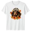 Watercolor Dachshund Dog Autumn Leaves T-Shirt Wiener Dog Pets Christmas