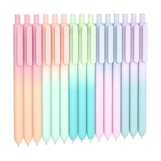 Shuttle Art 15-Pack Pastel Gradient Gel Pens, 0.5mm Fine Tip, Black Ink, Smooth Writing, Quick-Drying, Acid-Free, AP Certified Gel Pens for