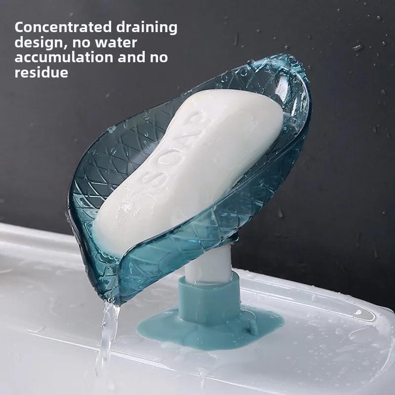 Bathroom Soap Tray Leaf-shaped Suction Cup Drain Soap Box Soap Box Shelf Non-punching Wall-mounted Bathroom Organizers