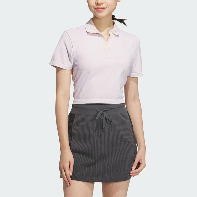 Adidas Seamless Polo Shirt Solid Color Simple Quick-Dry Sports Casual Short Sleeve Polo Women Tops Purple Pink JE1438
