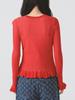 Ray Beams RIB Frill Hem Long Sleeve Knit Size Women's Sweater, Red/Free