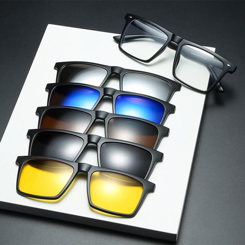 

2302 New Retro Set Of Sunglasses For Men Women Square Magnetic Clip Sun Glasses Tr Big Frame -0.5 -1.0 -2 To -6 Myopia -1.0