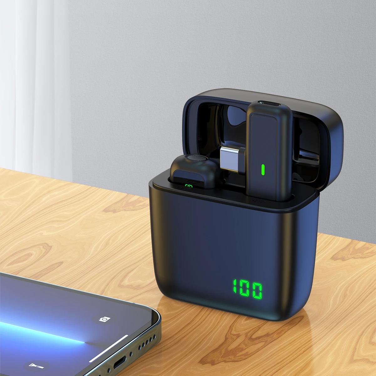 

Беспроводной петличный микрофон 1 из 2 со светодиодным дисплеем, длительным сроком службы батареи и шумоподавлением, петличный микрофон для iOS Android чёрный